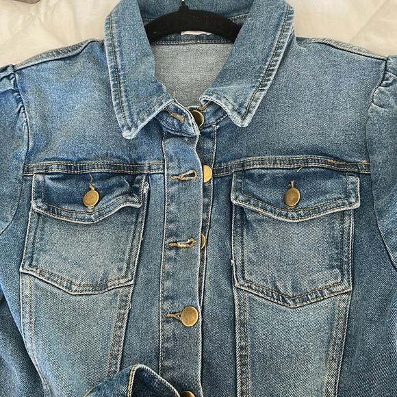 Avec Les Filles Puff Sleeve Denim Romper Shorts Size XS Blue - Picture 11 of 16